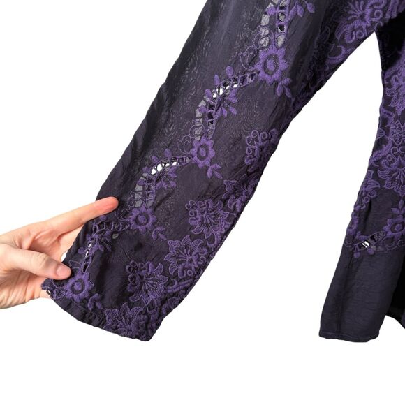 Johnny Was Jossimar Purple Embroidered Tunic Blouse Boho Cottage Flowy Womens S? - Picture 3 of 6